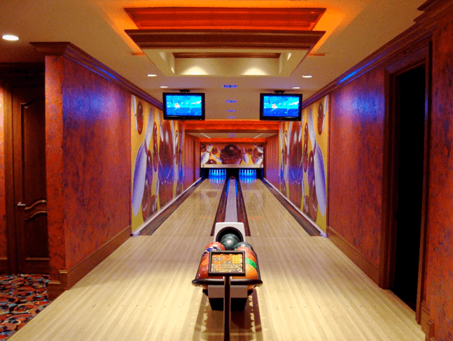 Custom 2 lane home bowling alley of Nicholas Sparks